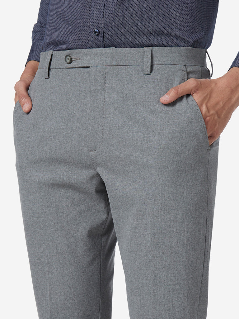 Buy WES Formals Grey Striped Slim Tapered Trousers from Westside